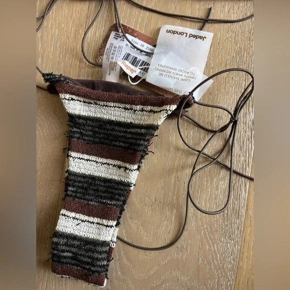 Jaded London Cata Stripe Micro Ruffle Knit Bikini Set Trianlge Top & Bottoms 6 - Picture 7 of 11